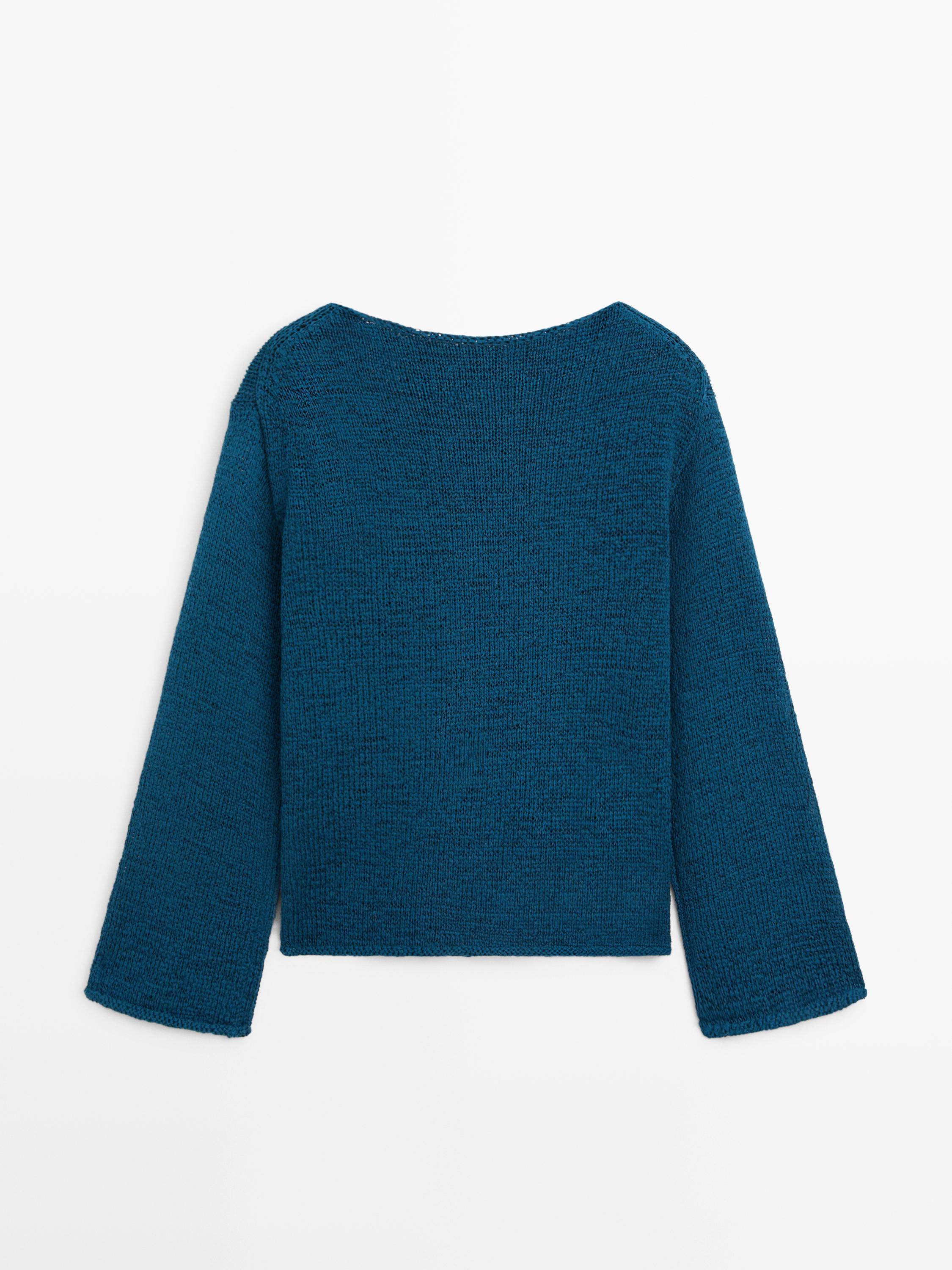 Pull en maille ajourée de coton mélang